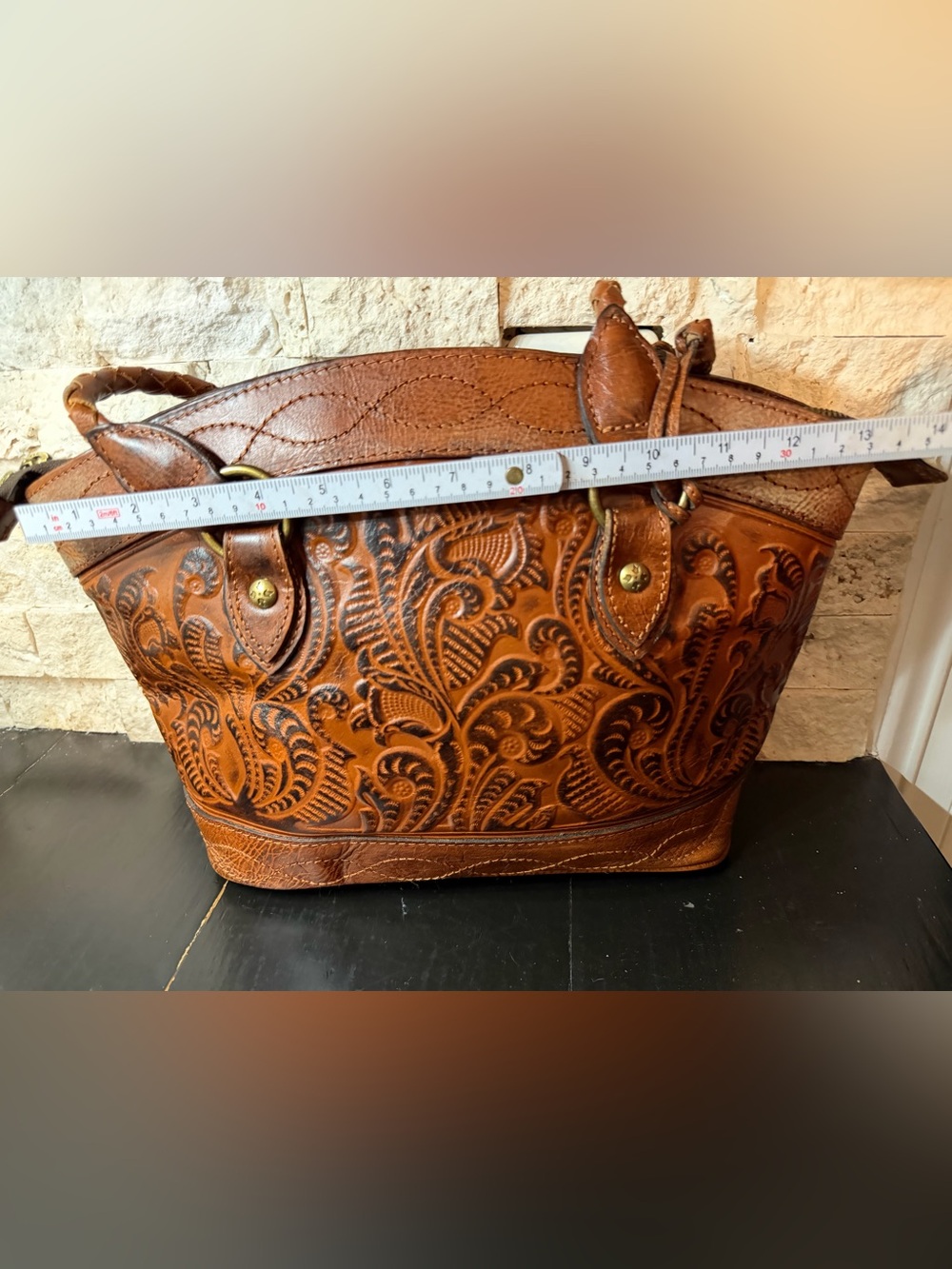 Patricia Nash Zorita Satchel Floral Tooling Triple Compartment Leather Bag - Picture 11 of 16